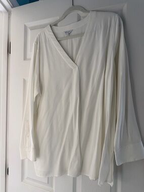 Classic V-Neck Long Sleeve Blouse in Ivory